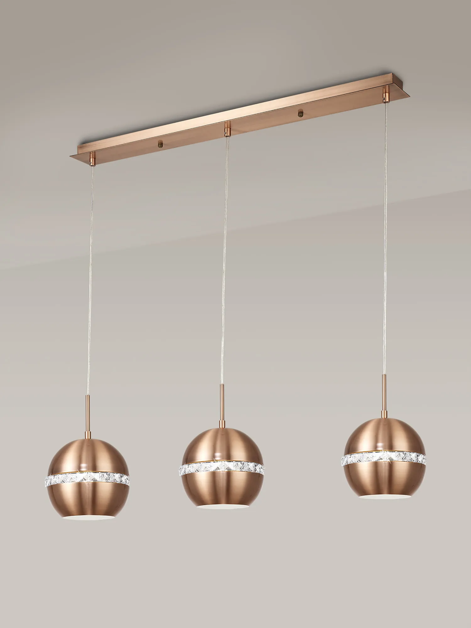 Andrea Satin Copper Crystal Ceiling Lights Diyas Linear Crystal Fittings